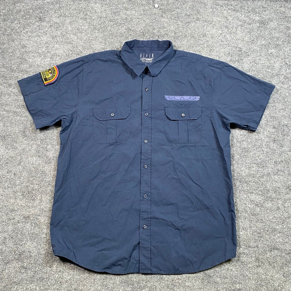 Alien LootWear Exclusive USCSS Nostromo Navy Blue Work Shirt Mens Large 2017